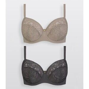 Lace Underwire Bra - Taupe & Charcoal